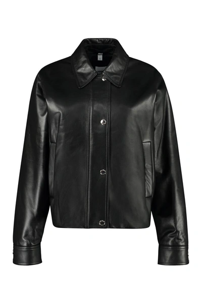 Shop Burberry Lambskin Bomber Jacket In Black
