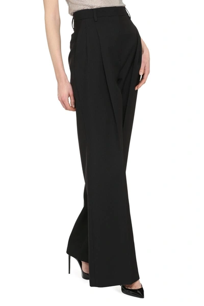 Shop Burberry Wool Trousers In Black