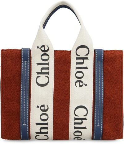Shop Chloé Woody Small Tote Wool In Red