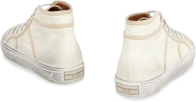 Shop Dolce & Gabbana Canvas Mid-top Sneakers In Ivory