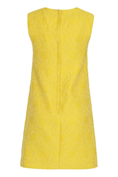 Shop Dolce & Gabbana Jaquard Mini Dress In Yellow