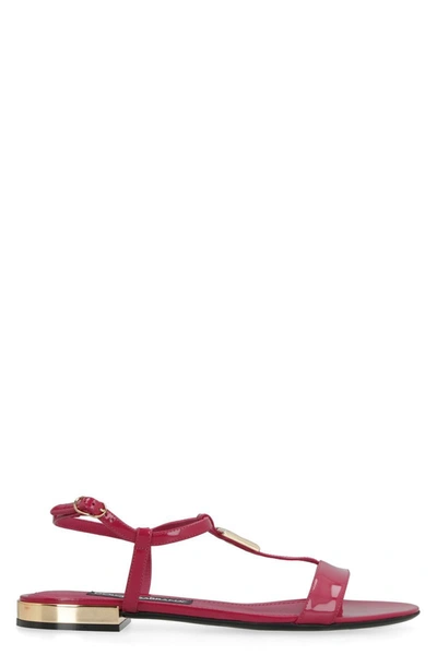 Shop Dolce & Gabbana Patent Leather Flat Sandals In Fuchsia