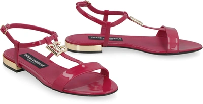 Shop Dolce & Gabbana Patent Leather Flat Sandals In Fuchsia