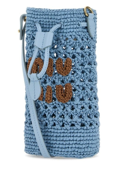 Shop Miu Miu Woman Light Blue Crochet Bucket Bag