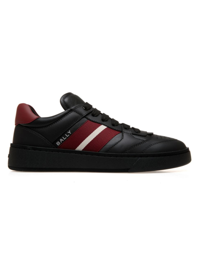 Shop Bally Men's Rebby Striped Leather Low-top Sneakers In Black Red