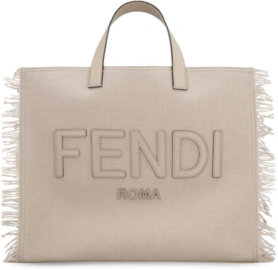Shop Fendi Jacquard Fabric Tote In Sand