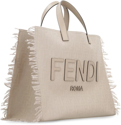 Shop Fendi Jacquard Fabric Tote In Sand