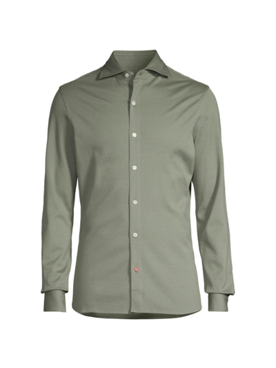 Shop Isaia Men's Jersey Button-front Shirt In Green