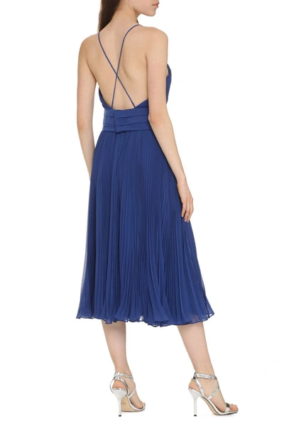 Shop Max Mara Clarino Pleated Midi Dress In Blue