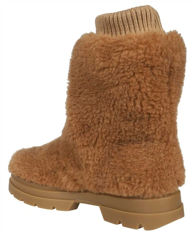 Shop Max Mara Ctanith Teddy Fabric Boots In Camel
