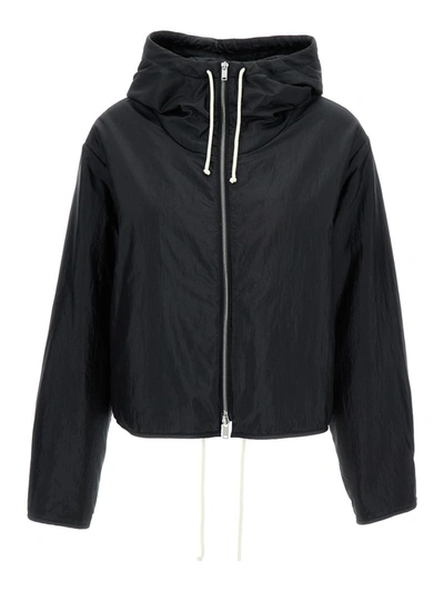Shop Jil Sander Black Crop Padded Jacket With Drawstring In Polyamide And Silk Woman