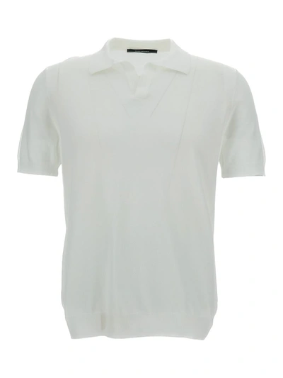 Shop Tagliatore White Polo Shirt With Classic Collar Without Buttons In Cotton Man
