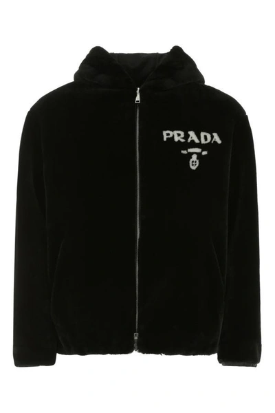 Shop Prada Man Black Shearling Reversible Fur Coat