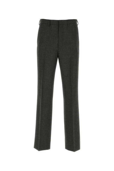 Prada Wool Pant In Dark Grey Blend In Gray