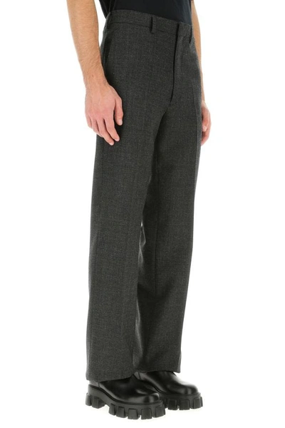 Shop Prada Man Melange Dark Grey Wool Pant In Gray