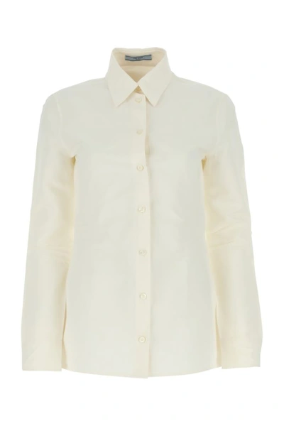 Shop Prada Woman Ivory Paper And Viscose Shirt In White