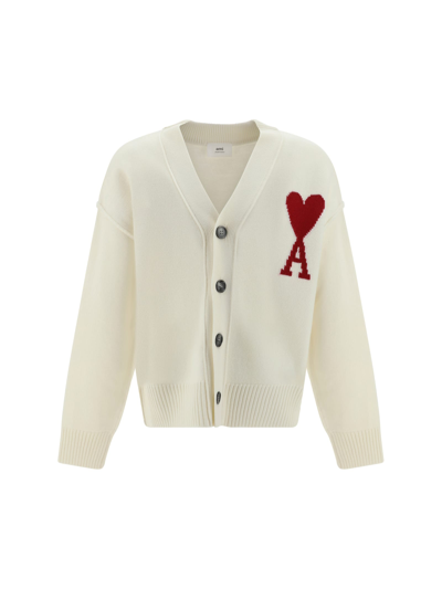 Shop Ami Alexandre Mattiussi Cardigan In Off White/red