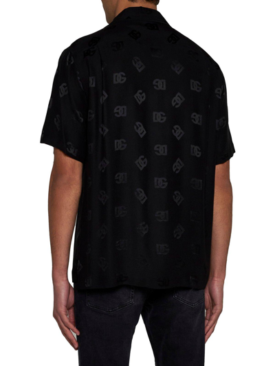 Shop Dolce & Gabbana Dg Monogram Jacquard Hawaiian Shirt In Black