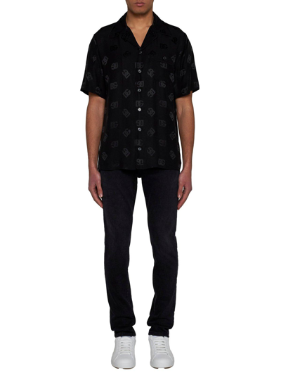 Shop Dolce & Gabbana Dg Monogram Jacquard Hawaiian Shirt In Black