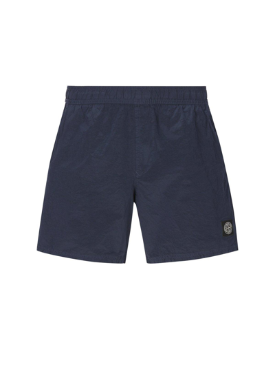 Shop Stone Island Logo Patch Swimming Shorts In Blue