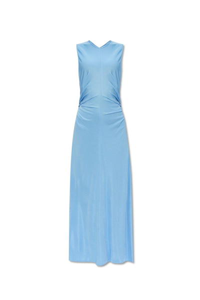 Shop Bottega Veneta Draped Sleeveless Maxi Dress In Admiral
