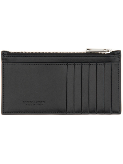 Shop Bottega Veneta Zippered Card Holder In Black/silver
