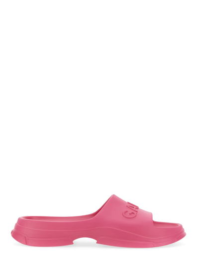 Shop Ganni Slide Sandal With Logo In Pink