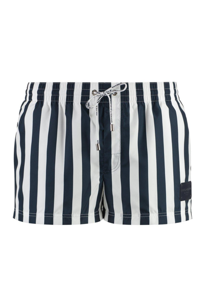 Shop Dolce & Gabbana Vertical-stripe Printed Swim Shorts In White/blue