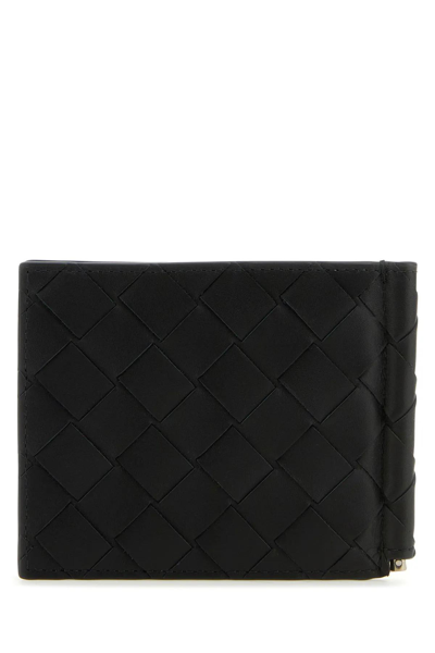Shop Bottega Veneta Black Leather Wallet In Black/silver