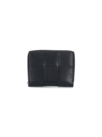 Shop Bottega Veneta Cassette Zip Around Wallet In Black/silver