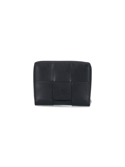 Shop Bottega Veneta Cassette Zip Around Wallet In Black/silver
