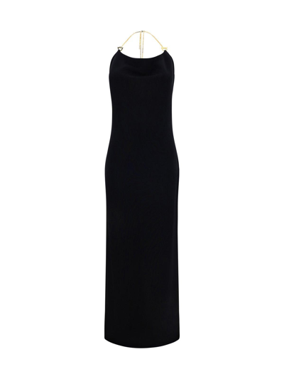 Shop Bottega Veneta Chain Detailed Long Dress In Black