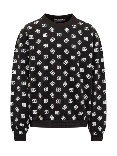 Shop Dolce & Gabbana Dg Monogram Printed Crewneck Sweatshirt In Black/white