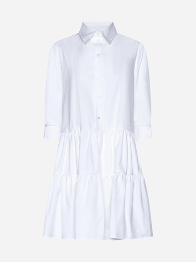 Shop Fabiana Filippi Cotton Tiered Shirt Dress In Bianco Ottico