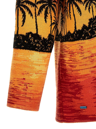 Shop Alanui Kerala Sunset Drop Shoulder Intarsia Knit Cardigan In Orange