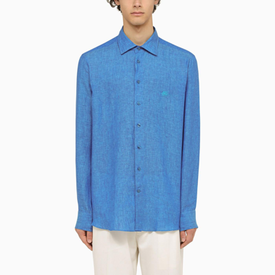 Shop Etro Light Blue Linen Shirt In Turchese Scuro