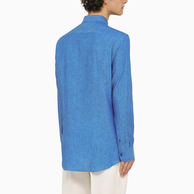 Shop Etro Light Blue Linen Shirt In Turchese Scuro