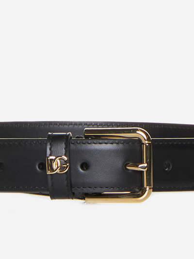 Shop Dolce & Gabbana Dg Logo Leather Belt In Black