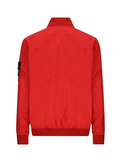 Shop Stone Island Zip-up Bomber Jacket In Rosso