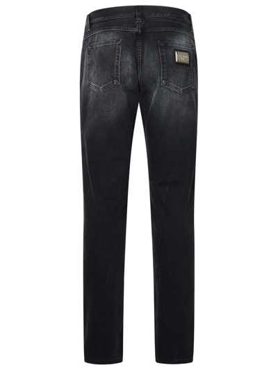 Shop Dolce & Gabbana Logo Plaque Straight-leg Jeans In Black