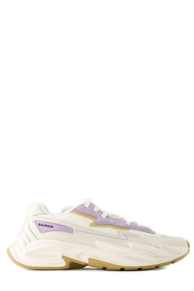 Balmain Run-row Faux Leather Sneakers In Neutrals/purple