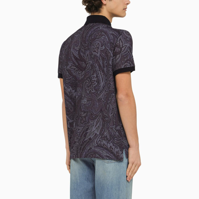 Shop Etro Blue Short Sleeved Polo With Paisley Print In Fantasia Blu