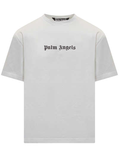 Shop Palm Angels T-shirt With Logo In White-black