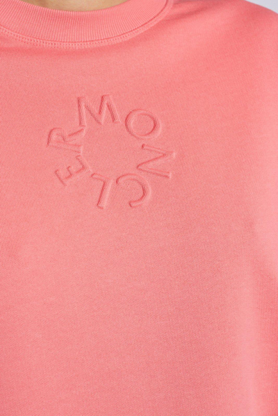 Shop Moncler Logo Embossed Crewneck Sweatshirt In Fuxia