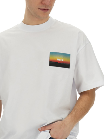 Shop Msgm T-shirt With Sunset Patch Application In White