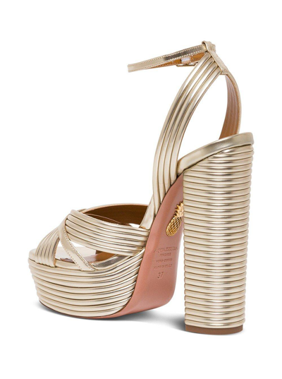 Shop Aquazzura Sundance Platform Heeled Sandals In Oro