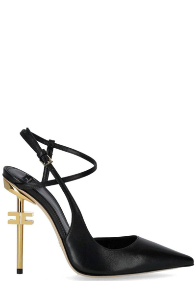 Shop Elisabetta Franchi Logoed Heel Slingback Pumps In Nero