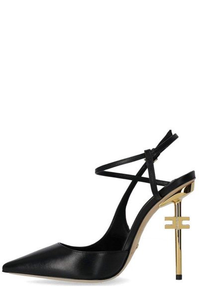 Shop Elisabetta Franchi Logoed Heel Slingback Pumps In Nero