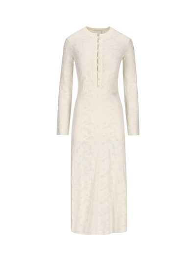 Shop Chloé Long-sleeved Knitted Midi Dress In White