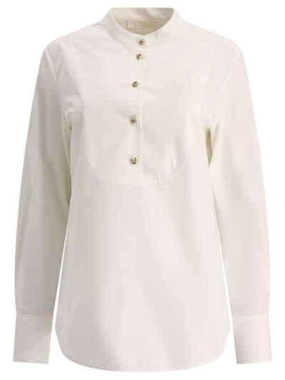 Shop Chloé Long-sleeved Tuxedo Shirt In White